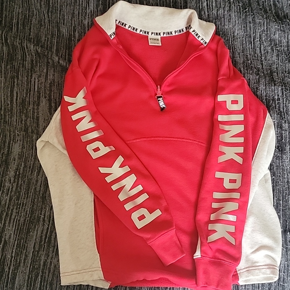 PINK 1/2 hoodie, size small Red&Gray